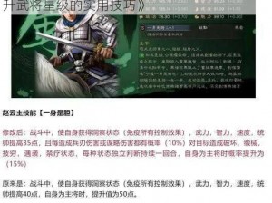 《武神赵子龙手游武将星级提升攻略：快速提升武将星级的实用技巧》