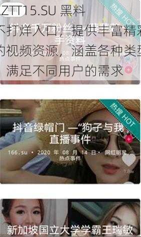 ZZTT15.SU 黑料不打烊入口,提供丰富精彩的视频资源,涵盖各种类型,满足不同用户的需求