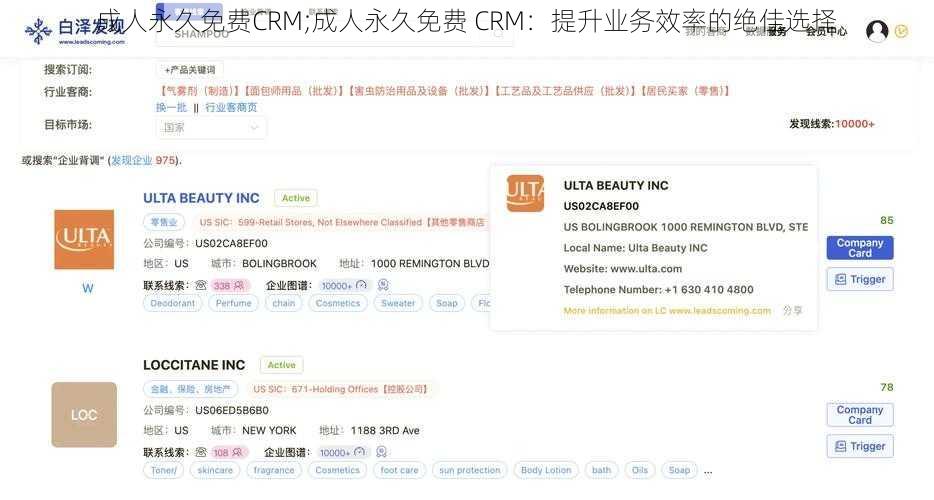 成人永久免费CRM;成人永久免费 CRM：提升业务效率的绝佳选择