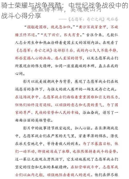 骑士荣耀与战争残酷：中世纪战争战役中的战斗心得分享