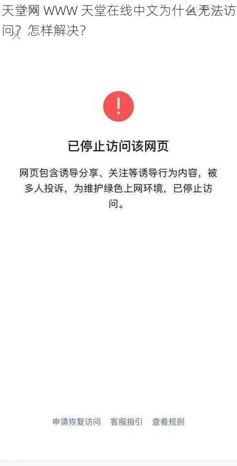 天堂网 WWW 天堂在线中文为什么无法访问？怎样解决？