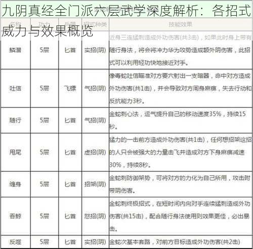 九阴真经全门派六层武学深度解析：各招式威力与效果概览