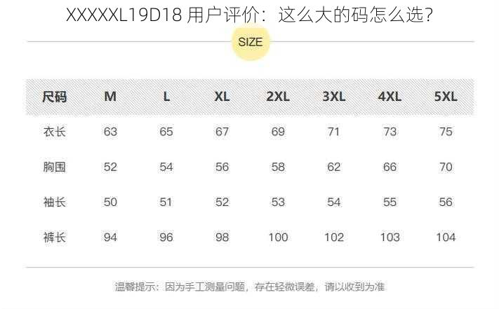 XXXXXL19D18 用户评价：这么大的码怎么选？