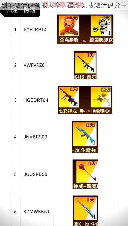 剑圣激活码领取大全：最新免费激活码分享