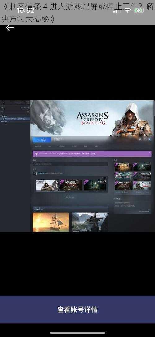 《刺客信条 4 进入游戏黑屏或停止工作？解决方法大揭秘》