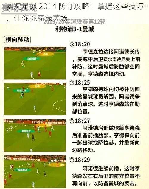 实况足球 2014 防守攻略：掌握这些技巧，让你称霸绿茵场