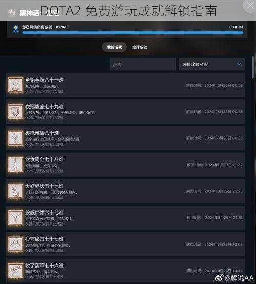 DOTA2 免费游玩成就解锁指南