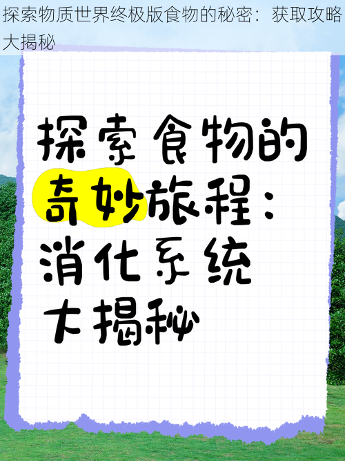 探索物质世界终极版食物的秘密：获取攻略大揭秘