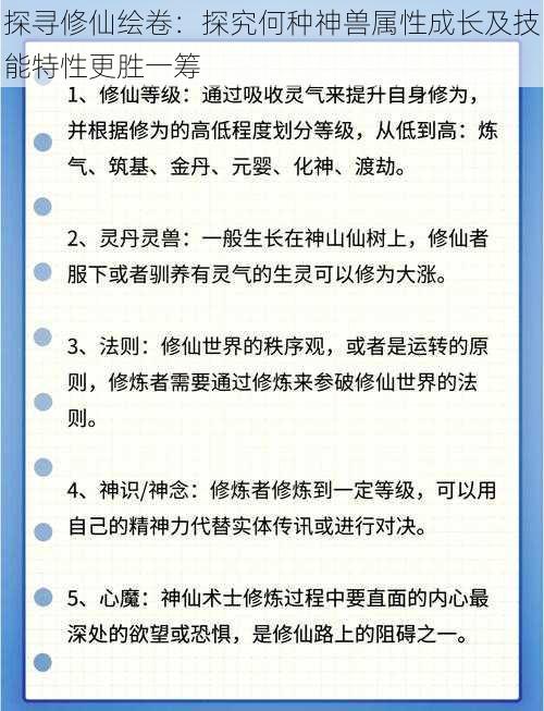 探寻修仙绘卷：探究何种神兽属性成长及技能特性更胜一筹