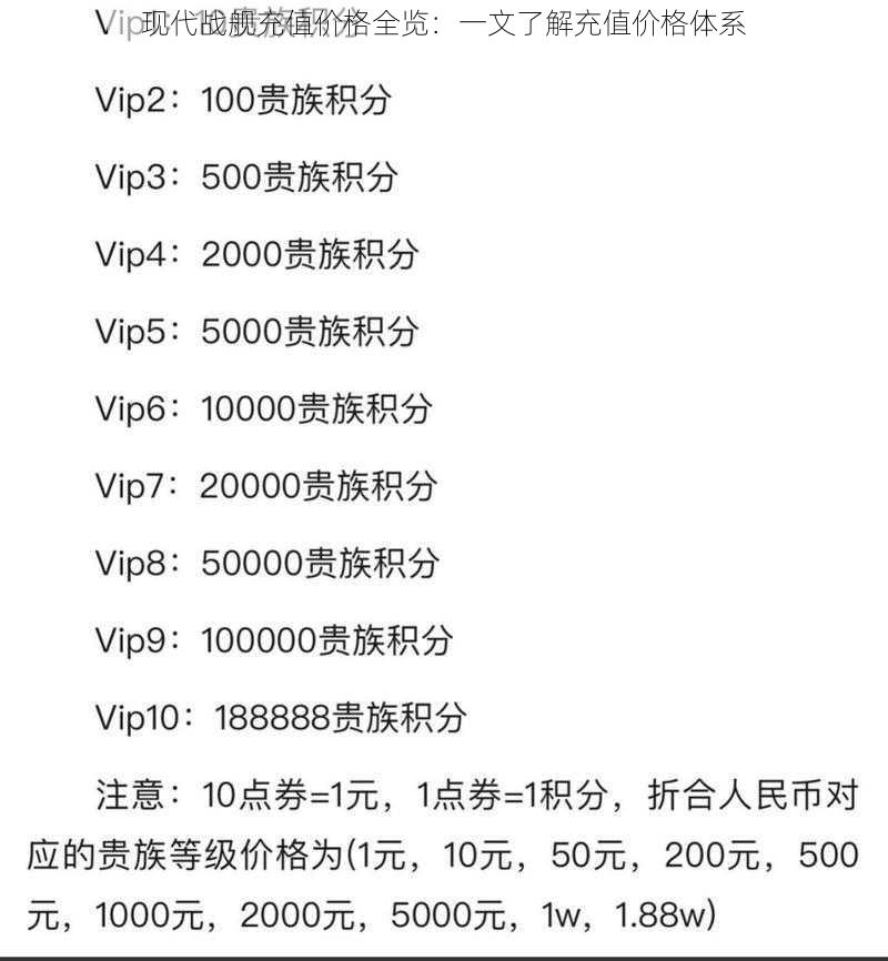 现代战舰充值价格全览：一文了解充值价格体系