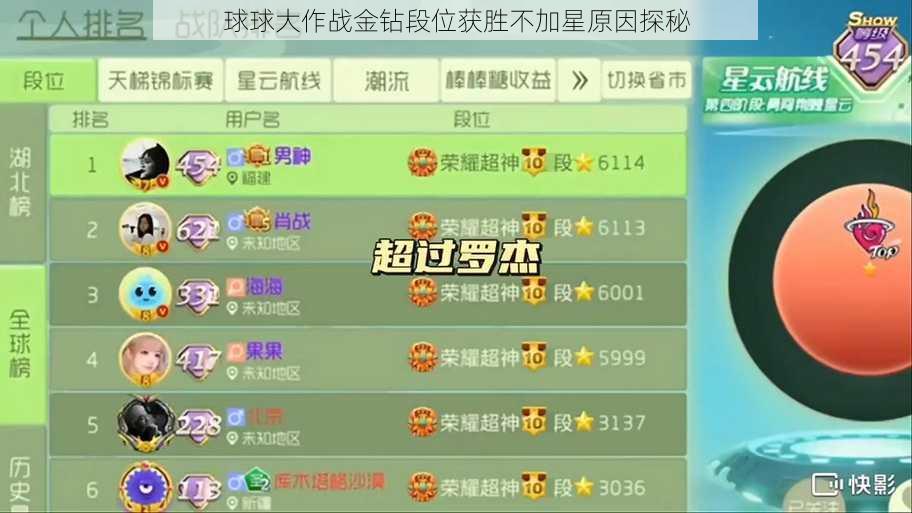 球球大作战金钻段位获胜不加星原因探秘