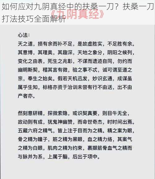 如何应对九阴真经中的扶桑一刀？扶桑一刀打法技巧全面解析